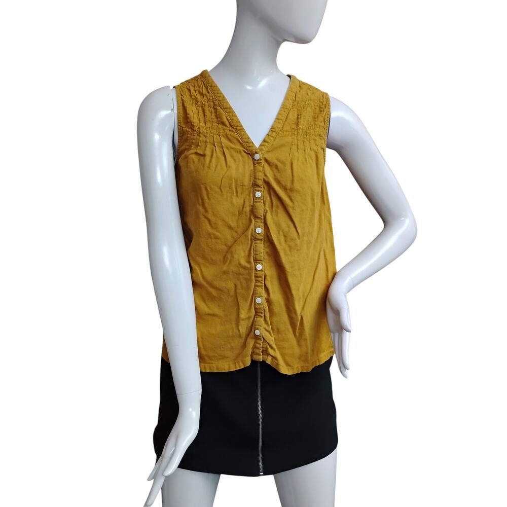 Old Navy Button Down Blouse Size XS Mustard Color Sleeveless Bohemian Style
